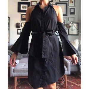 Black, Cold Shoulder Collared Dress